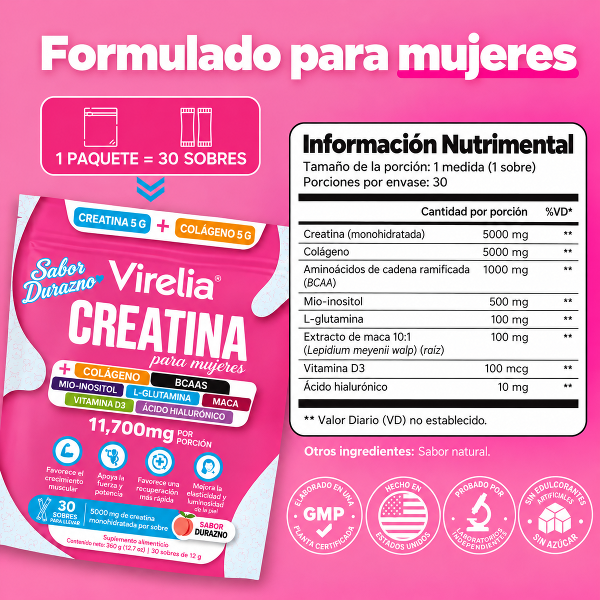 Virelia® Creatina Sabor Durazno