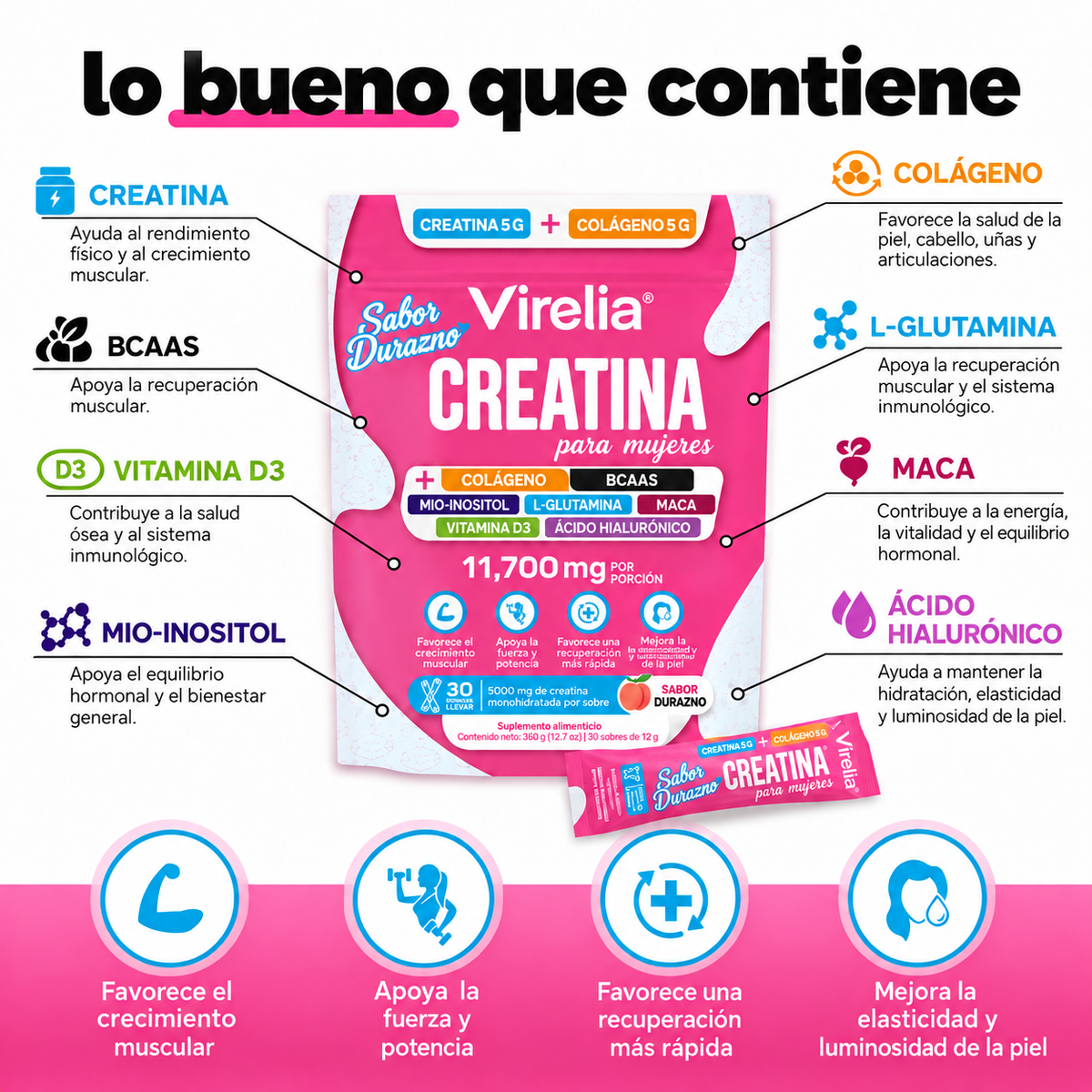 Virelia® Creatina Sabor Durazno